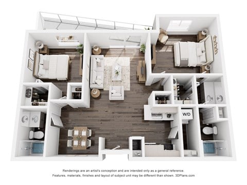 Floor plan for 2 beds, 2 baths, 1146 sqft